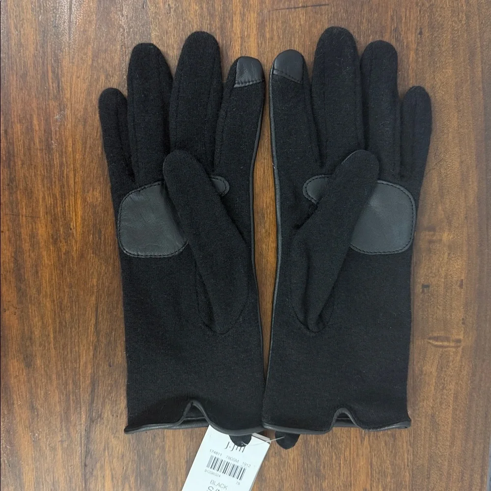 J.Jill Tech-Friendly Wool Blend & Genuine Leather Smart Gloves- Size S/M - Black